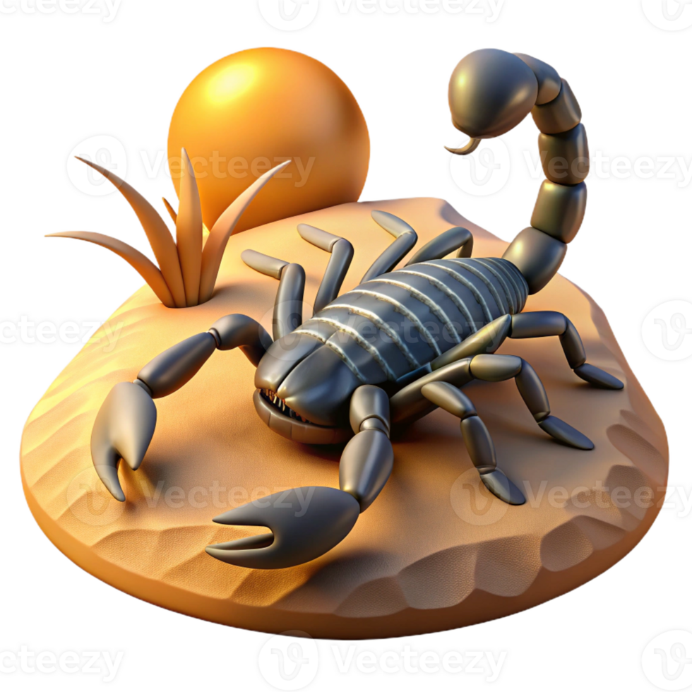 vibrant traditional A scorpion in the desert, harsh sunlight, detailed texture original png
