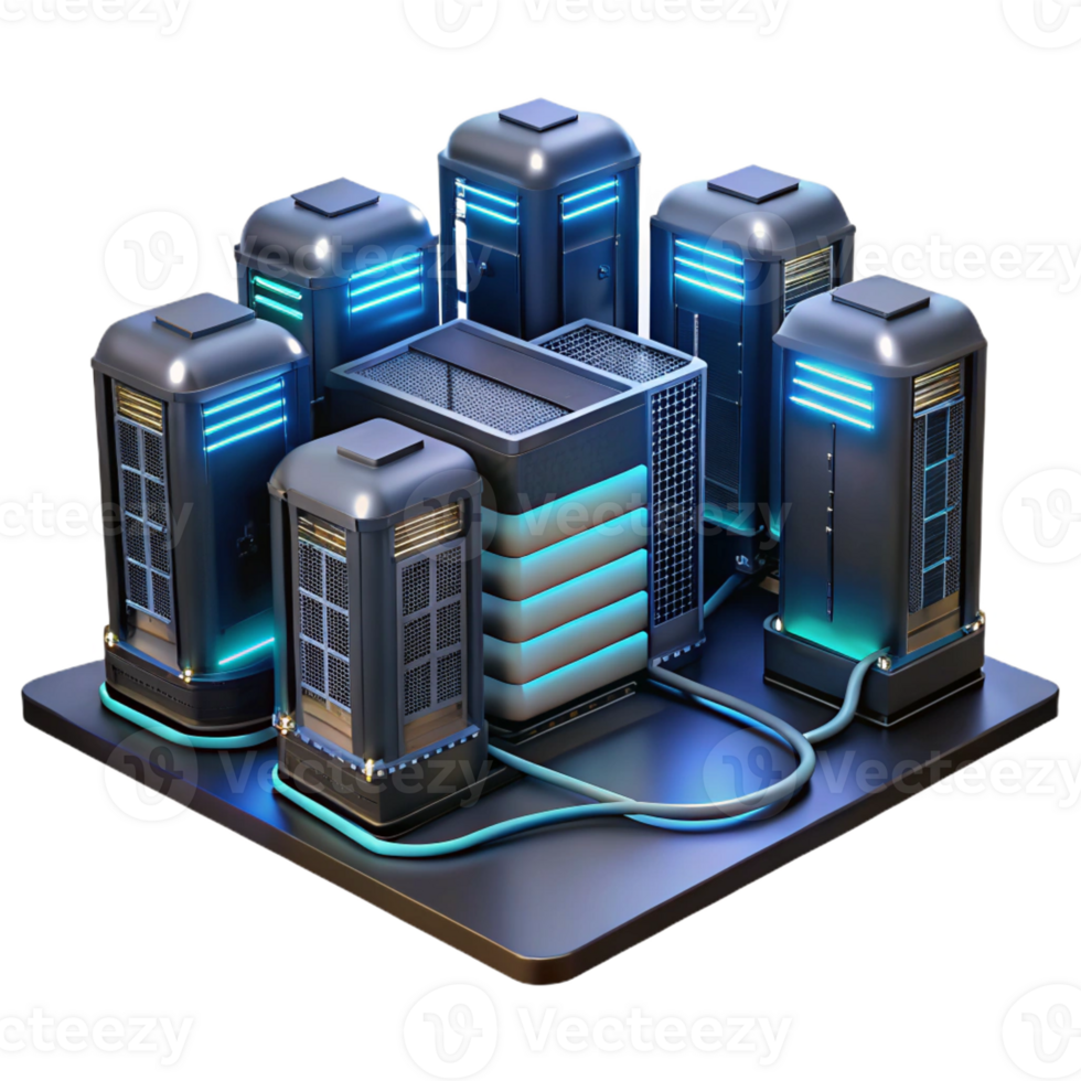 stunning vintage A futuristic data center with rows of servers and glowing cables, complex and intricate, dark and moody lighting 4K png