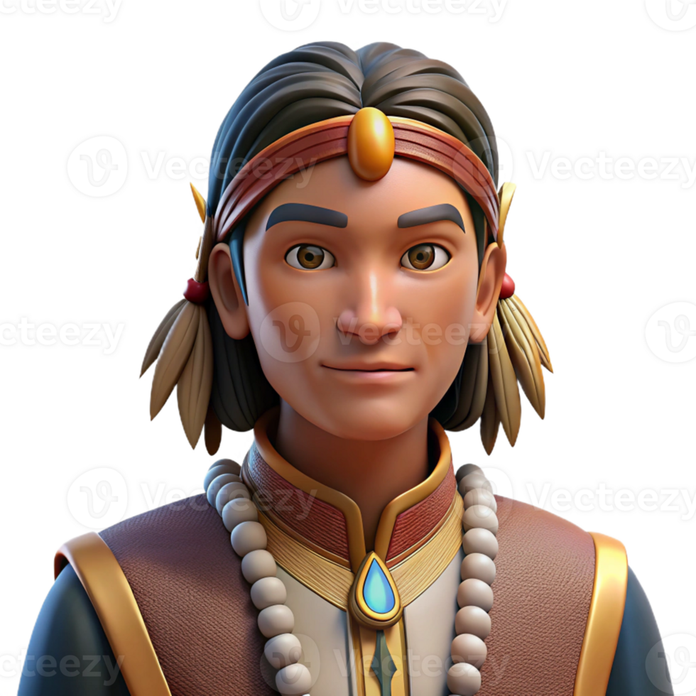 dramatic artistic Portrait of a person wearing traditional Native American regalia, with intricate featherwork and symbolic designs, lit by warm, natural light, in a respectful, documentary style 4K png