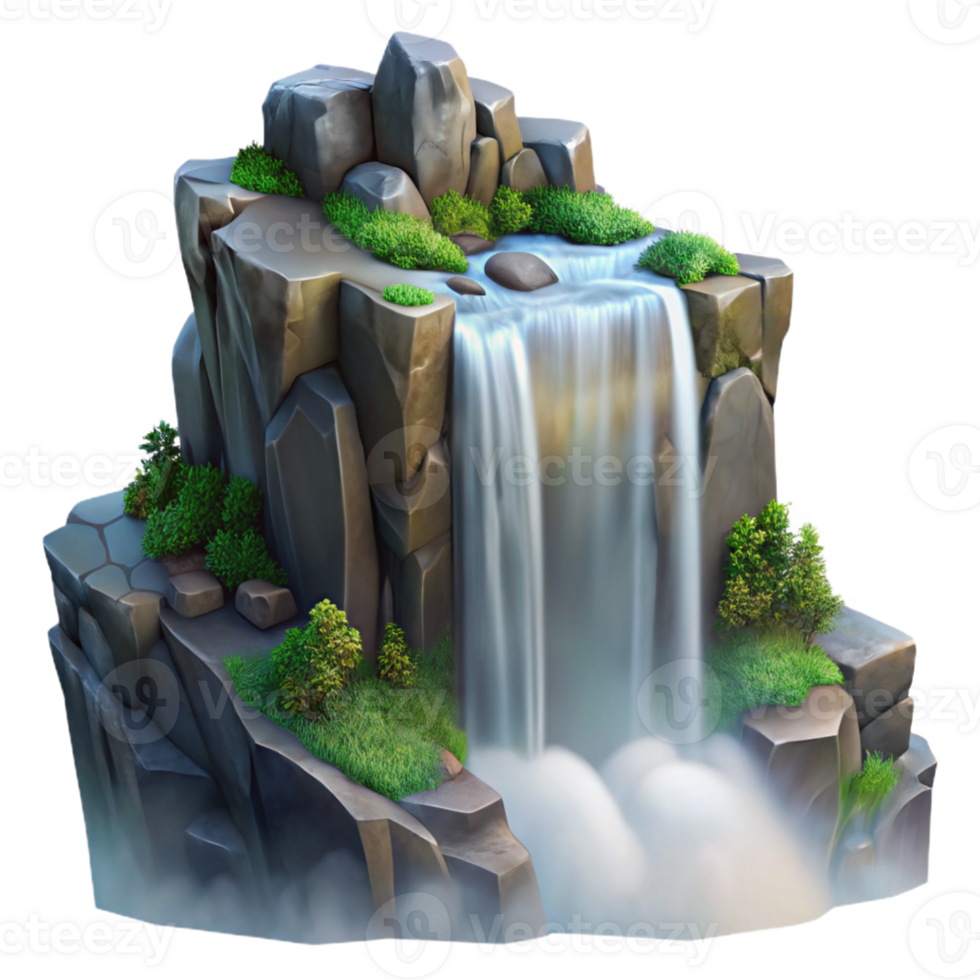 elegant minimalist A roaring waterfall cascading down a cliff face, misty lighting, romantic landscape painting premium png