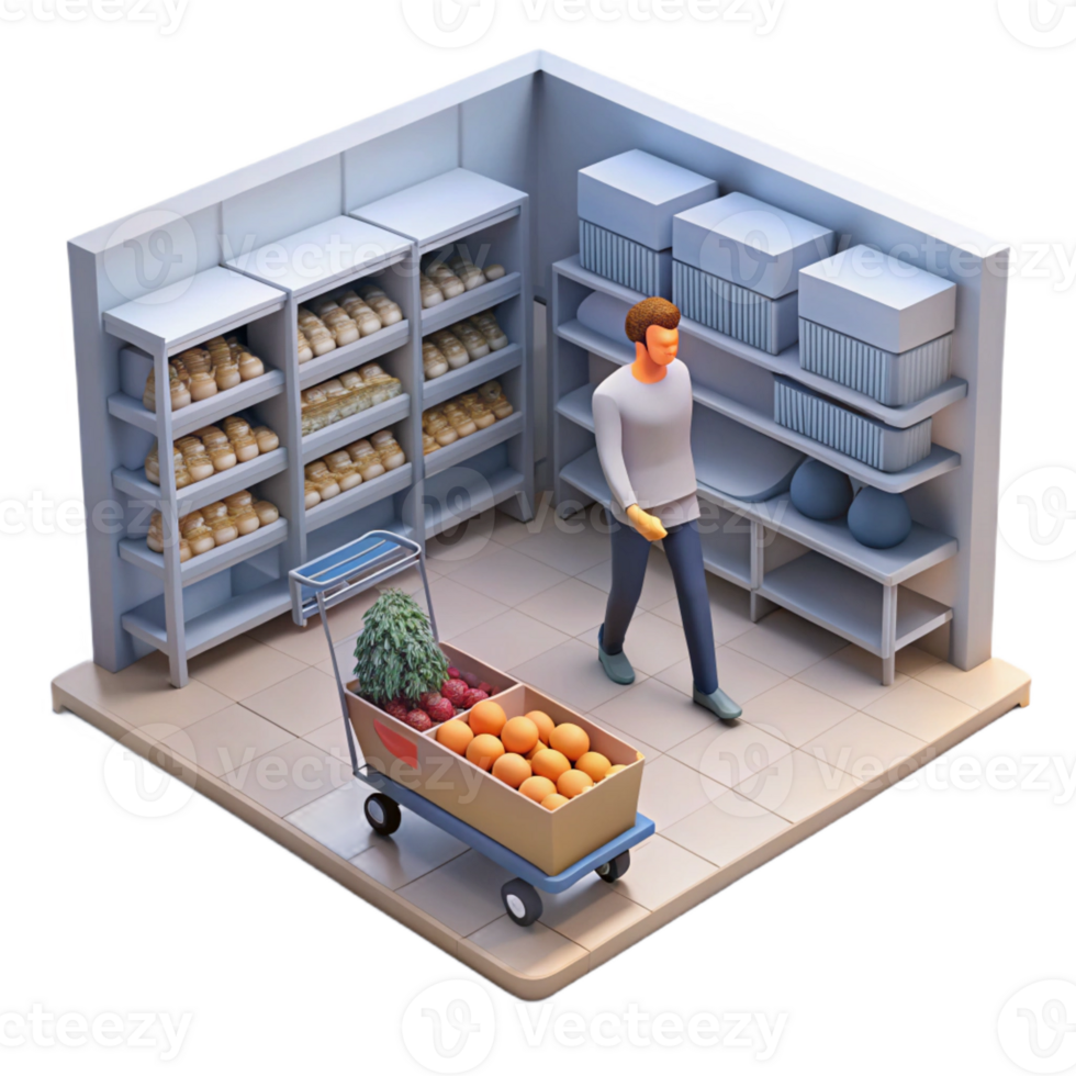 elegant abstract A lone figure scavenging for food in a deserted supermarket, dim lighting, gritty realism style, muted color palette, detailed textures genuine png