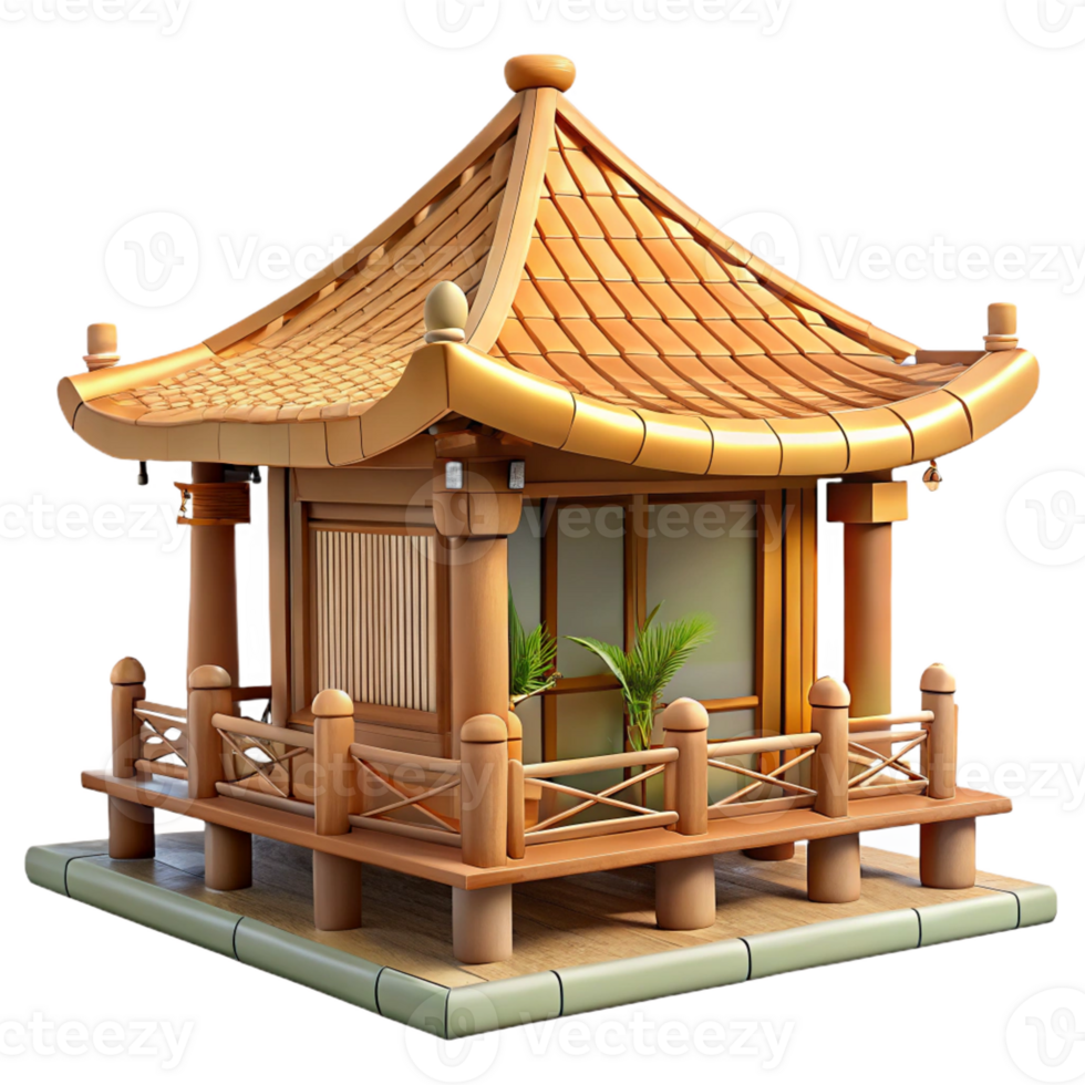magnificent artistic Bamboo house, traditional Asian architecture, natural materials, tropical setting, sustainable style detailed png