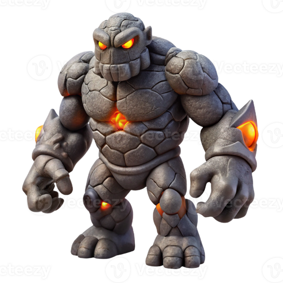 dramatic vintage A powerful golem crafted from living stone, its eyes glowing with a molten core. Dramatic, chiaroscuro lighting. Dark fantasy style 4K png