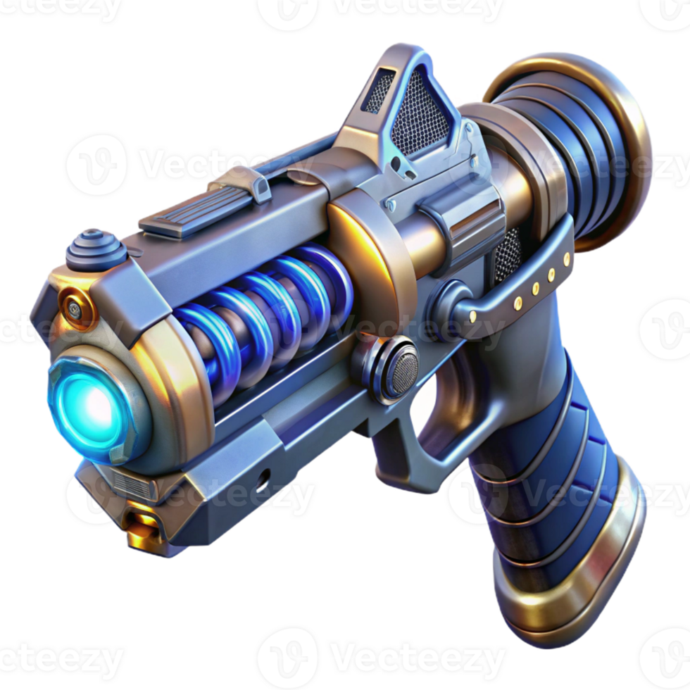 stunning minimalist A futuristic weapon, with intricate engravings and glowing energy coils, held by a gloved hand. Sci-fi realism, detailed textures, dramatic lighting high resolution png