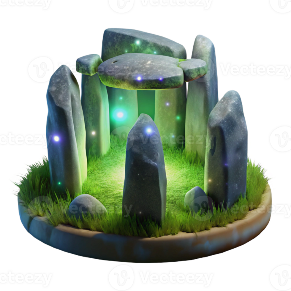 stunning abstract An ancient, moss-covered stone circle pulsating with mystical energy under a starry night sky, in a photorealistic, atmospheric style high quality png