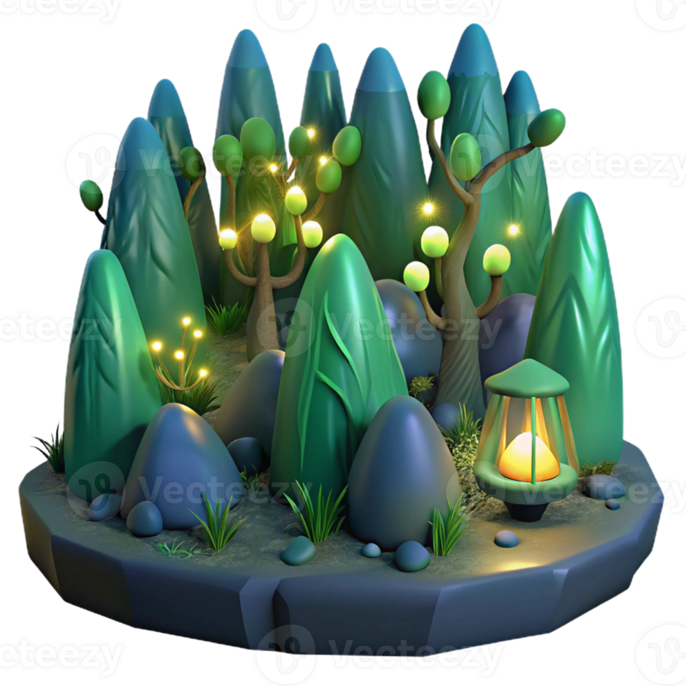 extraordinary abstract A group of fireflies illuminating a dark forest, bioluminescent lighting, magical realism style premium png