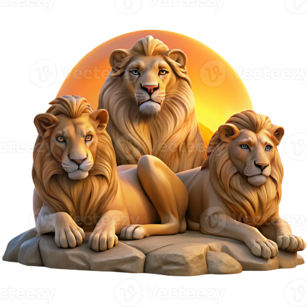 dramatic creative A regal lion pride resting in the savanna, golden sunset lighting, classic oil painting style original png