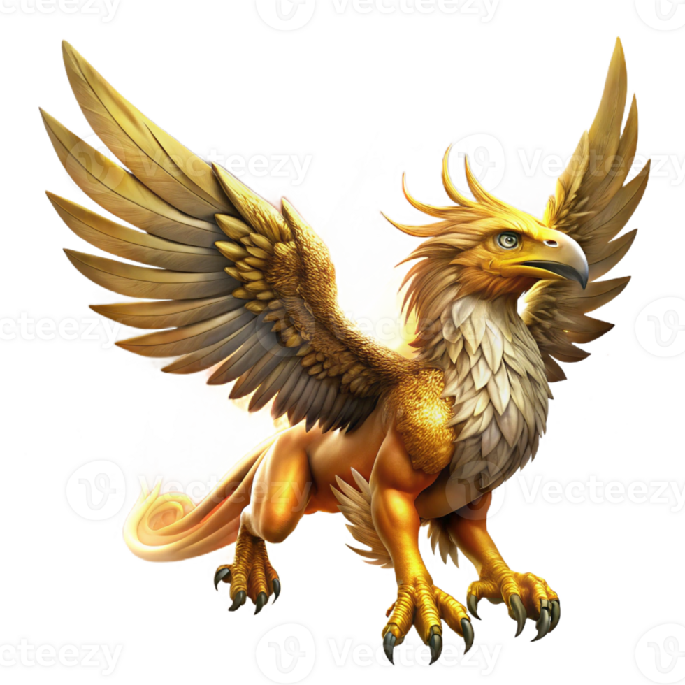 dramatic creative A majestic griffin with golden feathers and piercing amber eyes soaring through a swirling nebula. Epic fantasy style, dramatic lighting authentic png