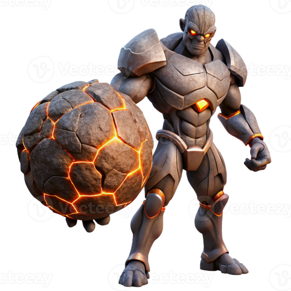 vibrant traditional A powerful titan with rock-like skin and glowing fissures, holding a giant boulder. Dramatic, high-contrast lighting. Epic Fantasy style premium png