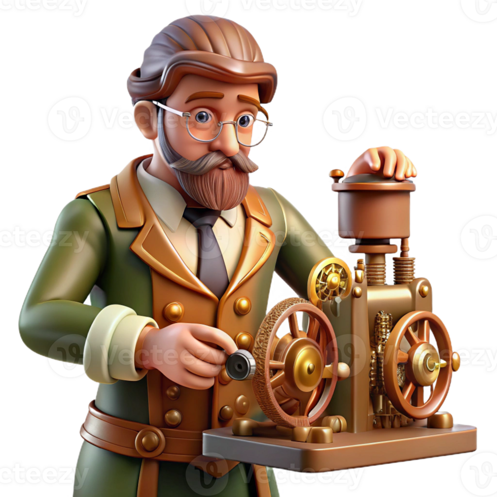 impressive contemporary A steampunk inventor, working on a complex machine, intricate details, workshop lighting, focused style premium png