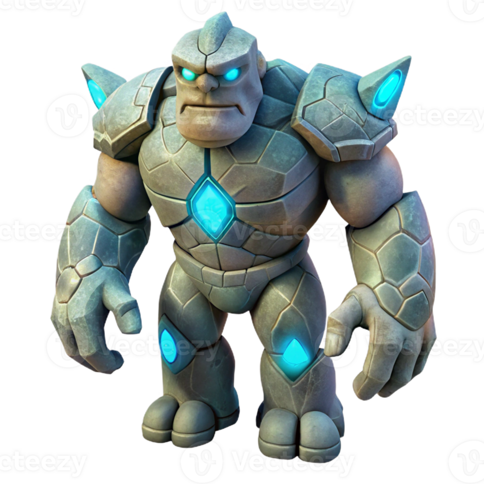 dramatic rustic A powerful golem made of stone, animated by magical runes, standing guard, illuminated by a soft, ethereal glow. Mystical, fantasy creature, intricate details, 8k genuine png