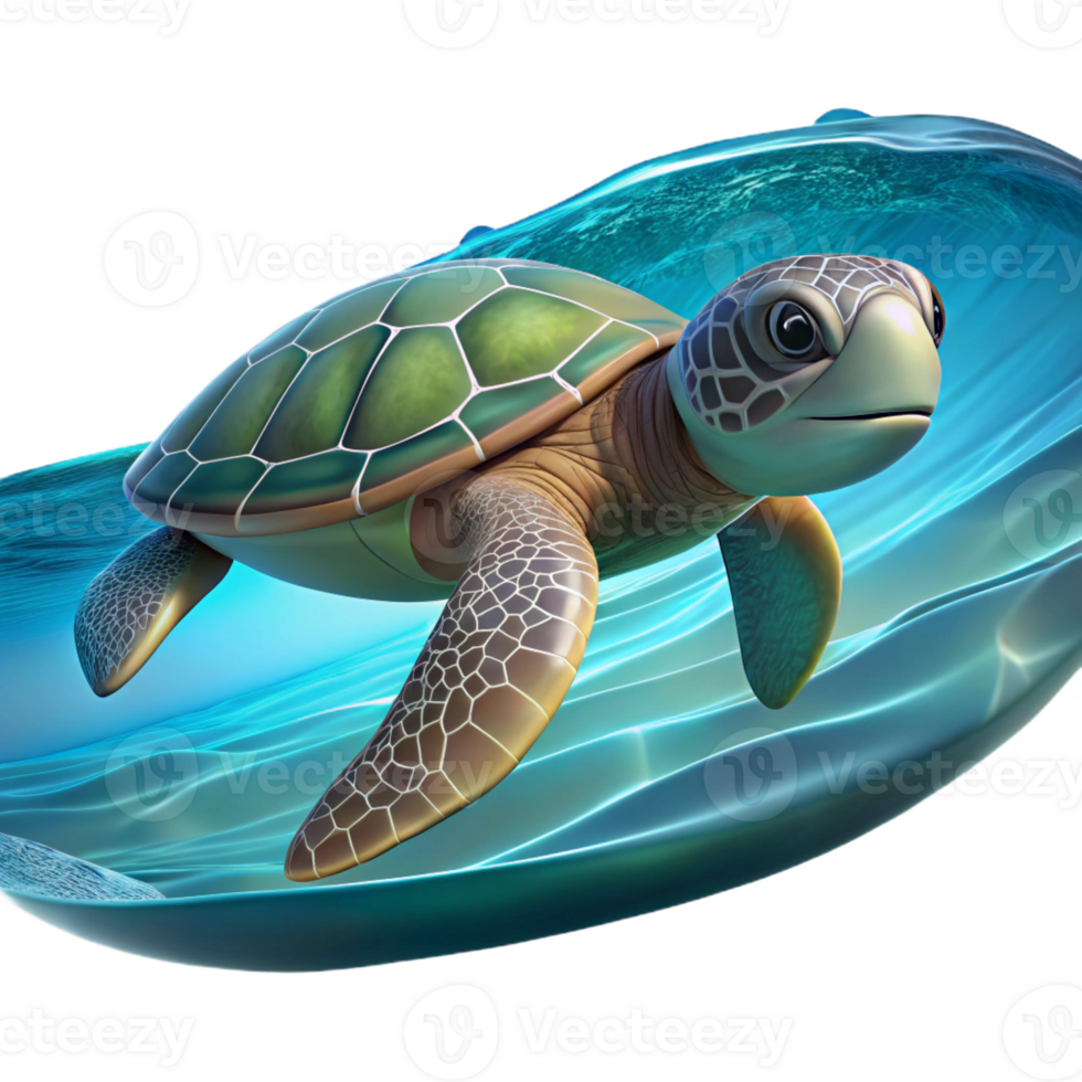 magnificent vintage A turtle swimming in the ocean, clear water, peaceful and serene high resolution png