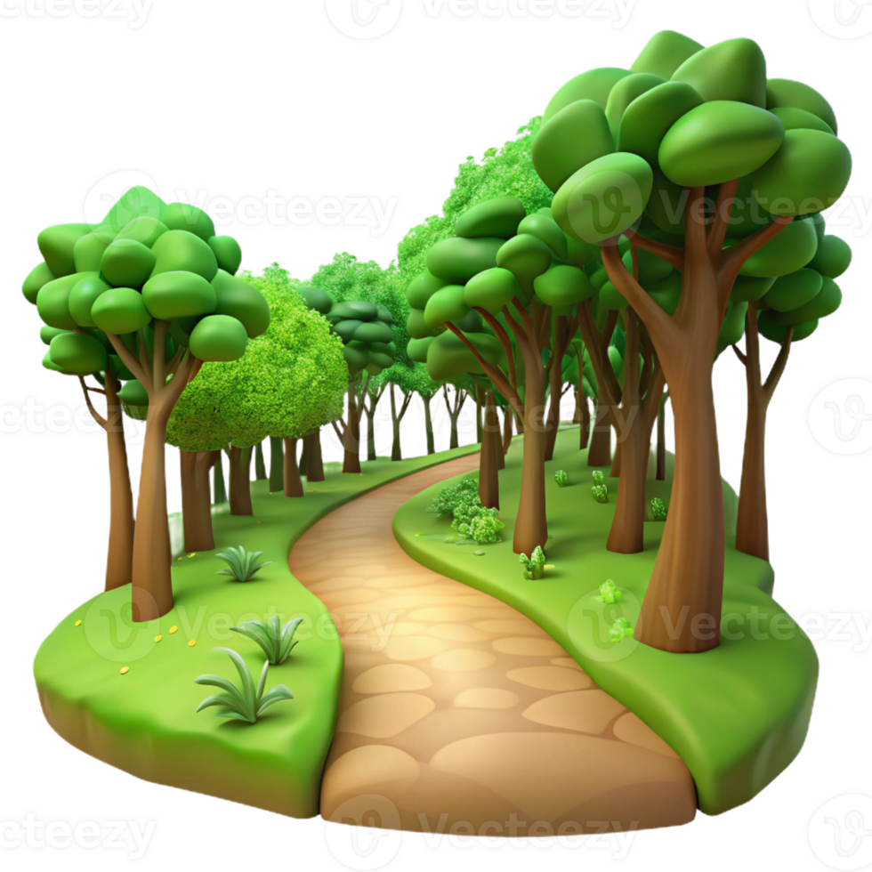 dramatic creative A winding dirt path through a lush green forest, dappled sunlight filtering through the canopy, Impressionist style high quality png