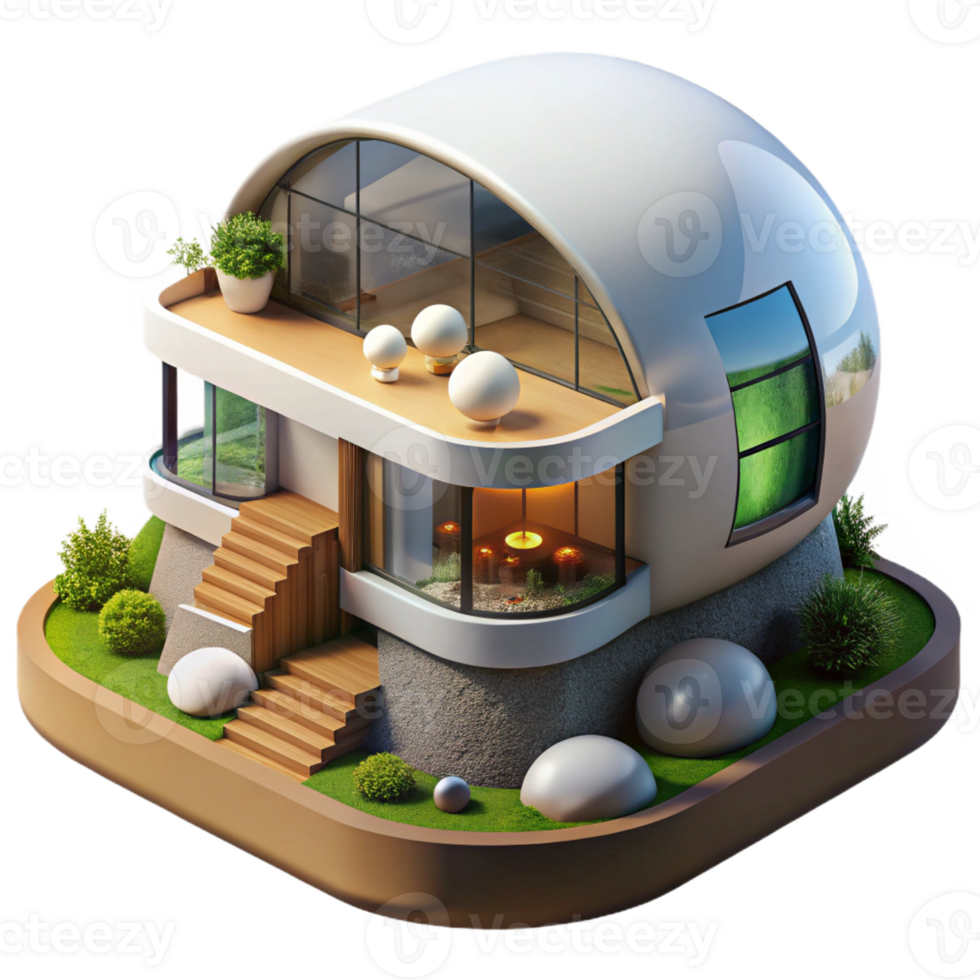dramatic modern A modern, eco-friendly home built into the earth, soft natural light, architectural rendering 4K png