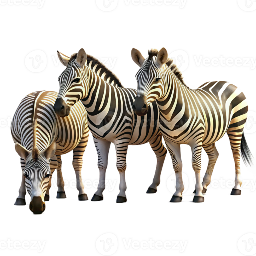 vibrant modern A group of zebras grazing in the savanna, natural lighting, wildlife photography style authentic png