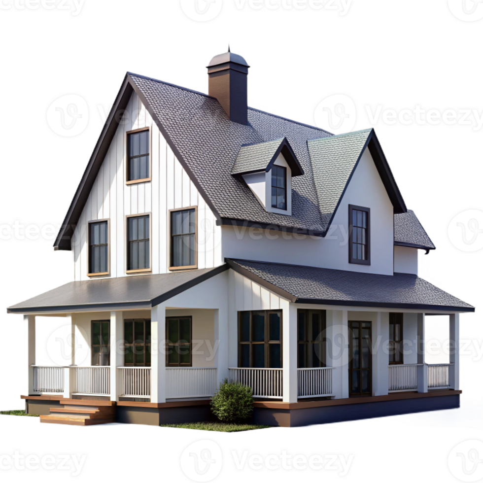 wonderful contemporary Modern farmhouse, white siding, black trim, wraparound porch, rural setting, farmhouse style exclusive png