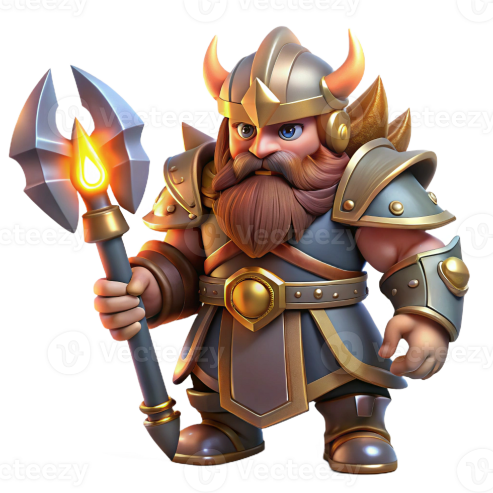 wonderful vintage A fierce, armored dwarf king holding a battle-axe, illuminated by torchlight, in a realistic fantasy style 4K png