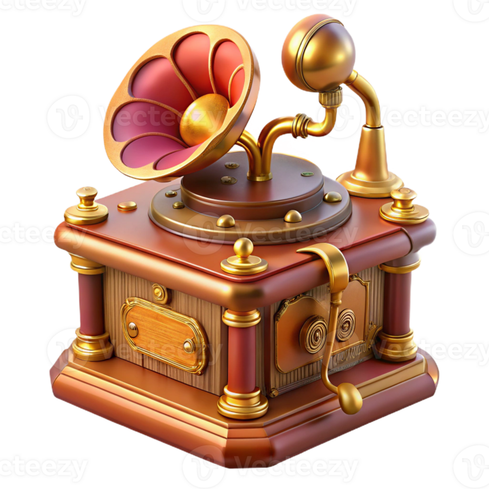 serene abstract A steampunk music box, ornate and detailed, playing a melancholic tune, soft, warm lighting, vintage style premium png