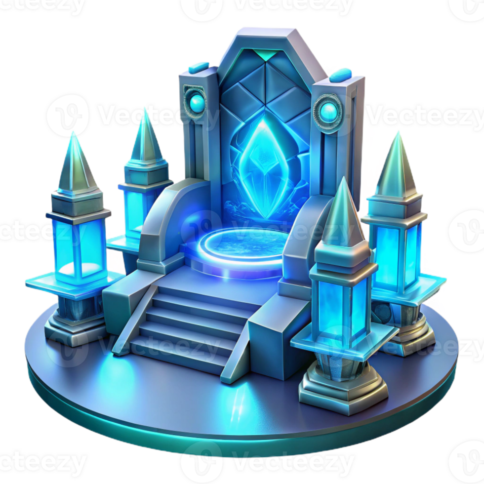 stunning traditional A futuristic throne room with holographic displays and glowing energy fields, illuminated by the cool, blue light of the holographic projections. Science fantasy style exclusive png