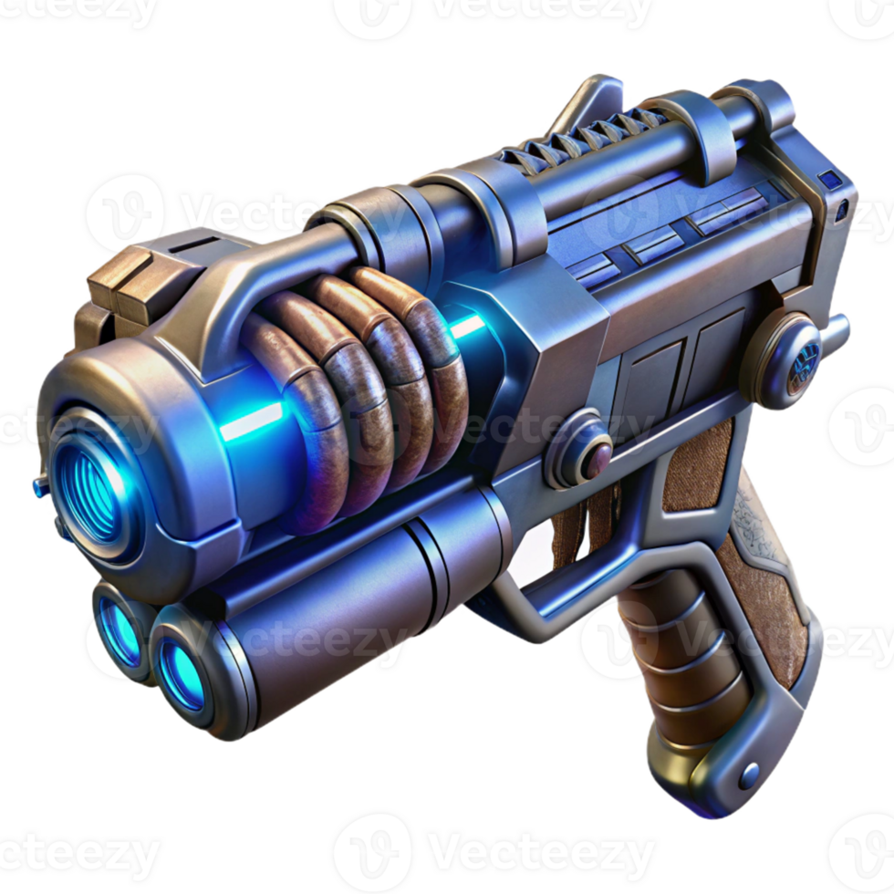 serene contemporary A futuristic weapon, with intricate engravings and glowing energy coils, held by a gloved hand. Sci-fi realism, detailed textures, dramatic lighting detailed png