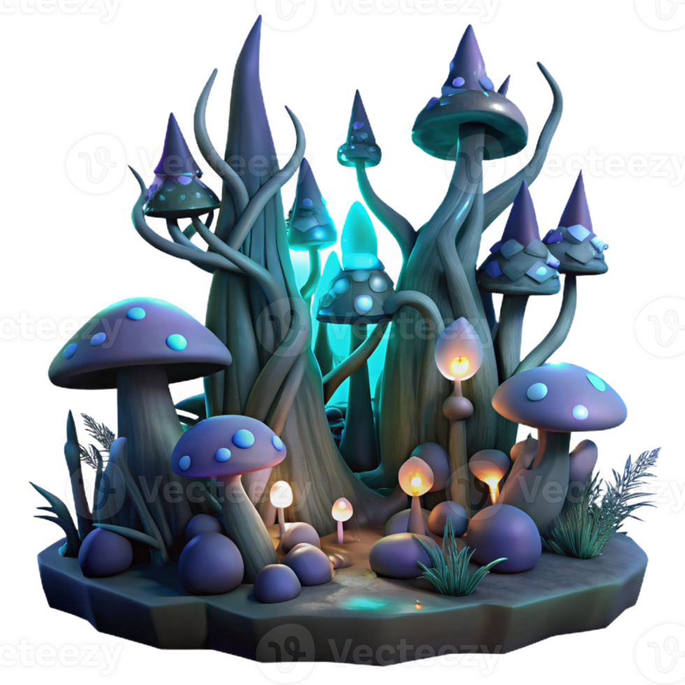 magnificent rustic A corrupted forest teeming with twisted, thorny vines and glowing mushrooms, illuminated by an eerie, bioluminescent light. Rendered in a dark, fantasy art style professional png