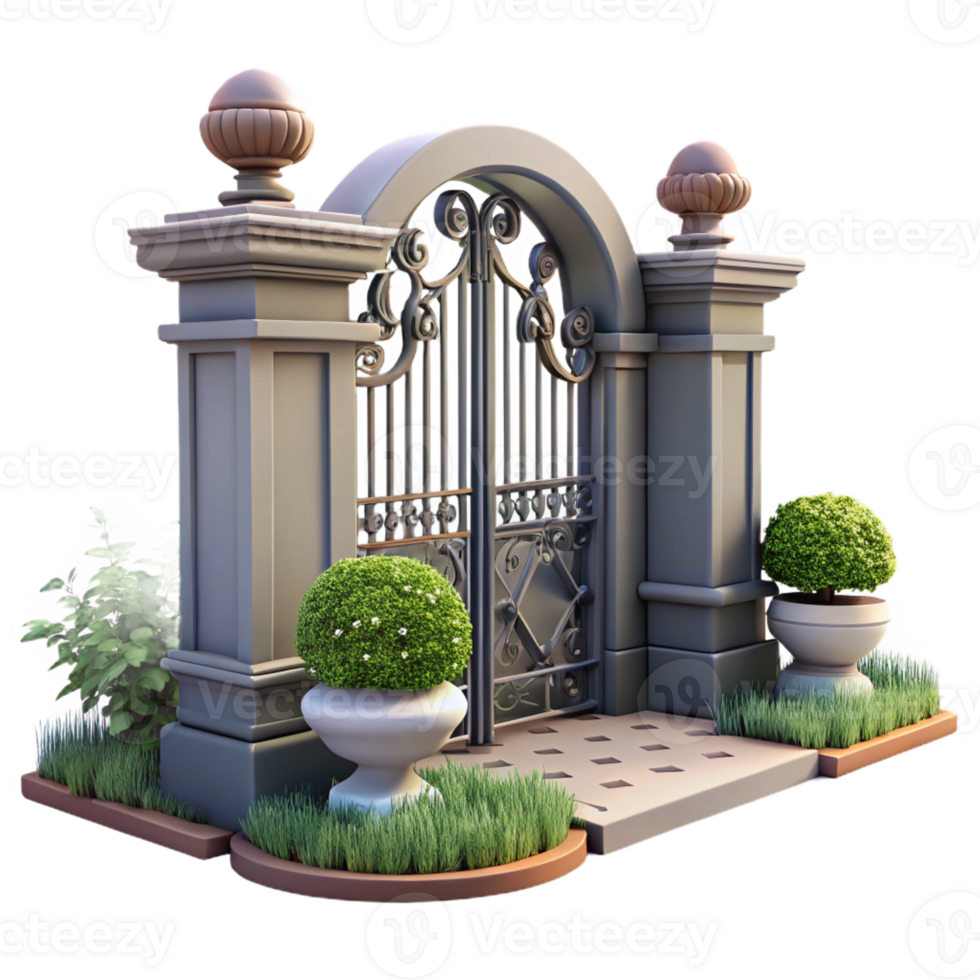 vibrant traditional A wrought-iron gate guarding an urban garden, intricate details, soft afternoon light, romantic atmosphere genuine png