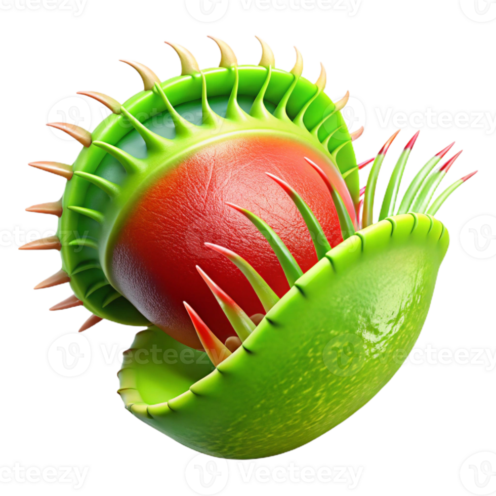 extraordinary classic Close-up of a dew-kissed Venus flytrap, vibrant green and red, dramatic chiaroscuro lighting, macro photography style exclusive png