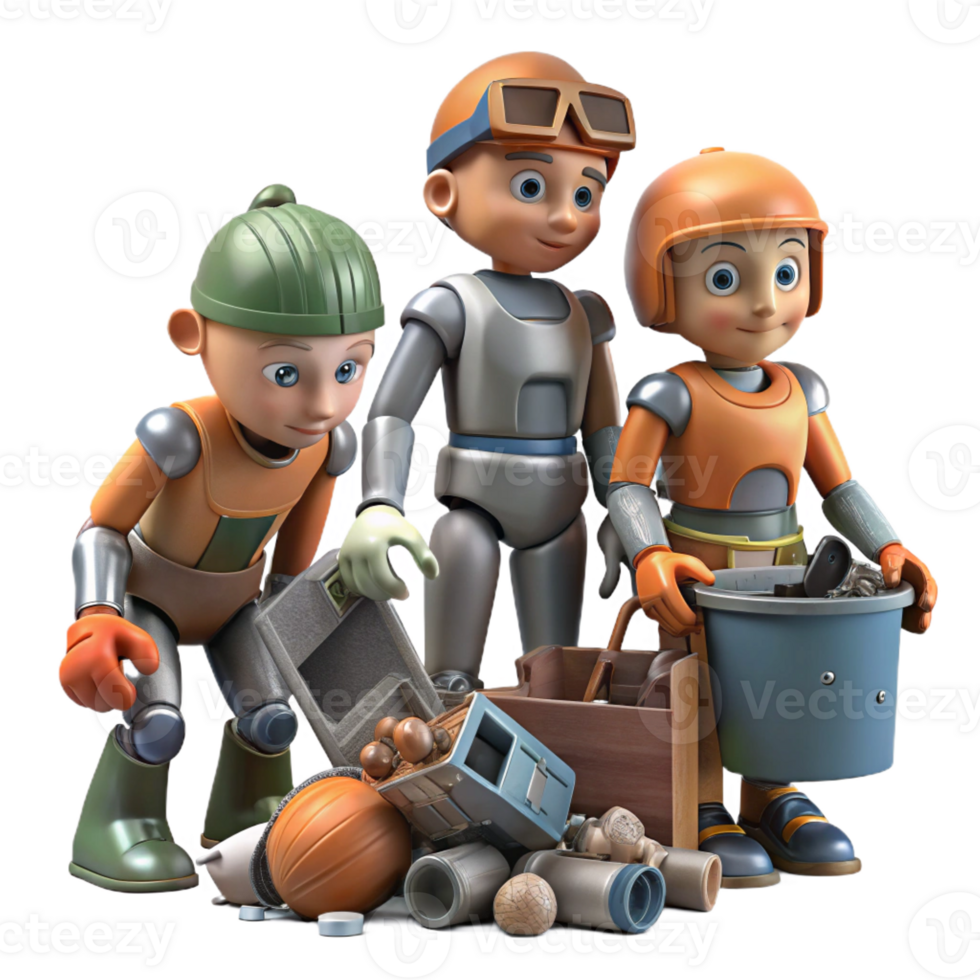 beautiful modern A group of street urchins with cybernetic enhancements, scavenging for scrap in a junkyard, in a gritty, realistic style high quality png