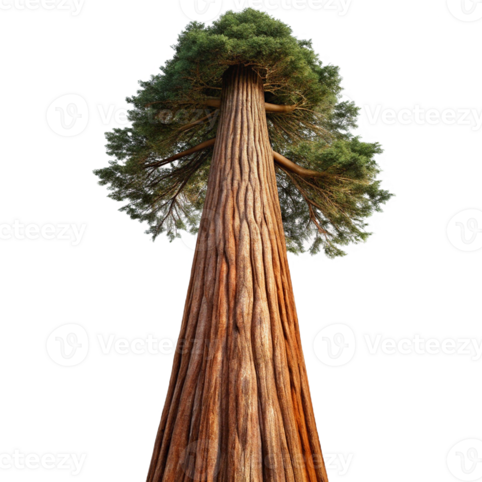 extraordinary contemporary A giant sequoia tree reaching towards the sky, its bark textured and weathered, with a majestic, nature photography style detailed png