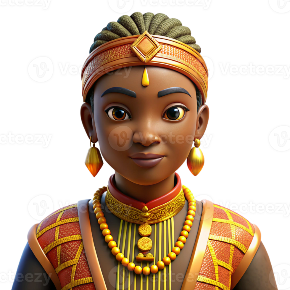 vibrant abstract Portrait of a person wearing traditional African attire, adorned with vibrant patterns and intricate beadwork, lit by warm, golden light, in a celebratory style premium png