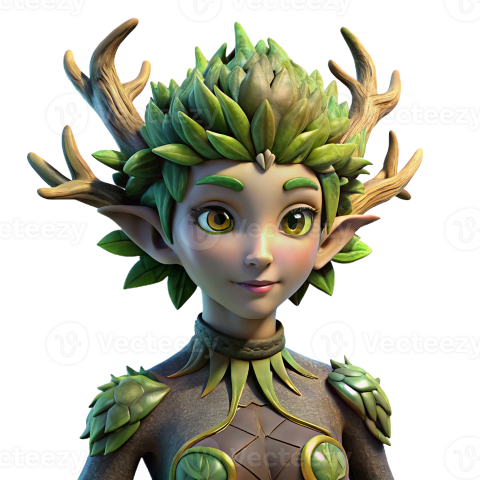 beautiful minimalist A serene dryad with bark-like skin and leafy hair, merging with a giant tree, illuminated by dappled sunlight. Mystical, ethereal, nature-inspired, 4k professional png