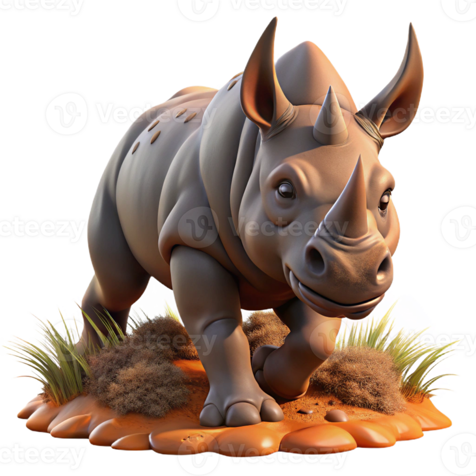 stunning contemporary A powerful rhinoceros charging through the bush, its thick hide covered in mud, depicted in an intense, action-packed style professional png