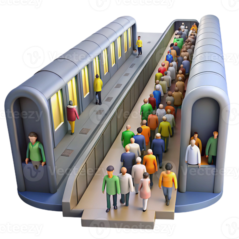 extraordinary artistic A crowded subway platform during rush hour, harsh fluorescent lighting, gritty realistic style authentic png