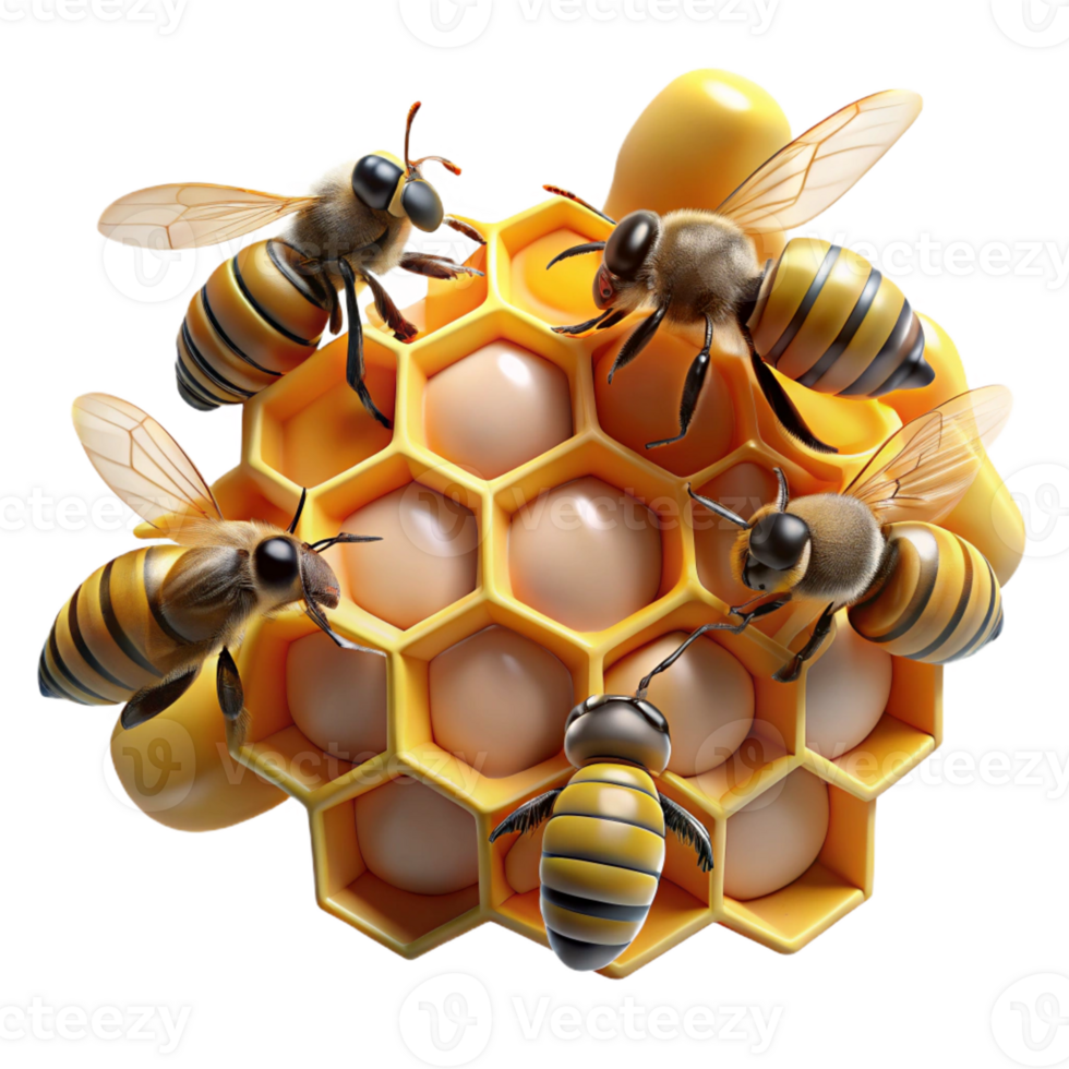 vibrant vintage A swarm of bees buzzing around a honeycomb, close-up view, natural lighting, documentary style high resolution png