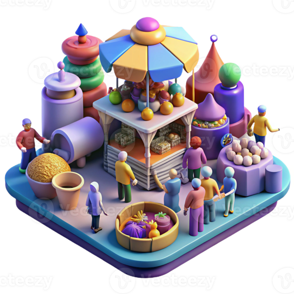 dramatic abstract A crowded marketplace in a dystopian city, vendors selling strange and exotic goods, vibrant yet unsettling colors, chaotic composition, photorealistic style 4K png
