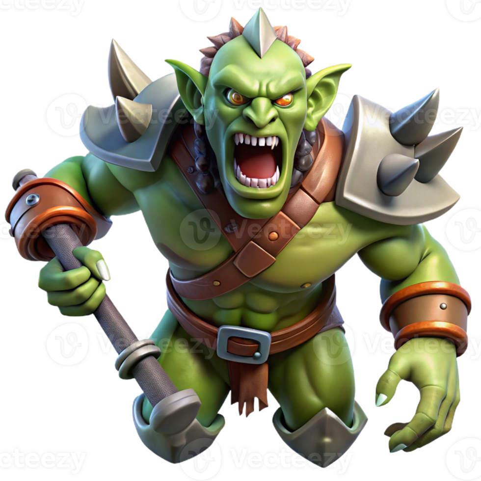 beautiful vintage A fearsome orc with war paint and a battle-axe, roaring in fury. Intense, dramatic lighting. Realistic style original png