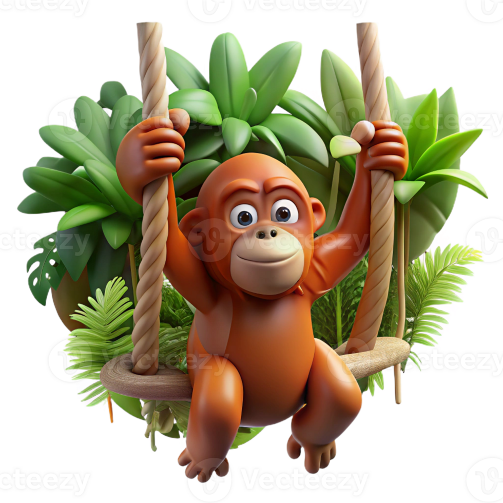 extraordinary vintage A curious orangutan swinging through the trees, jungle setting, natural lighting high resolution png