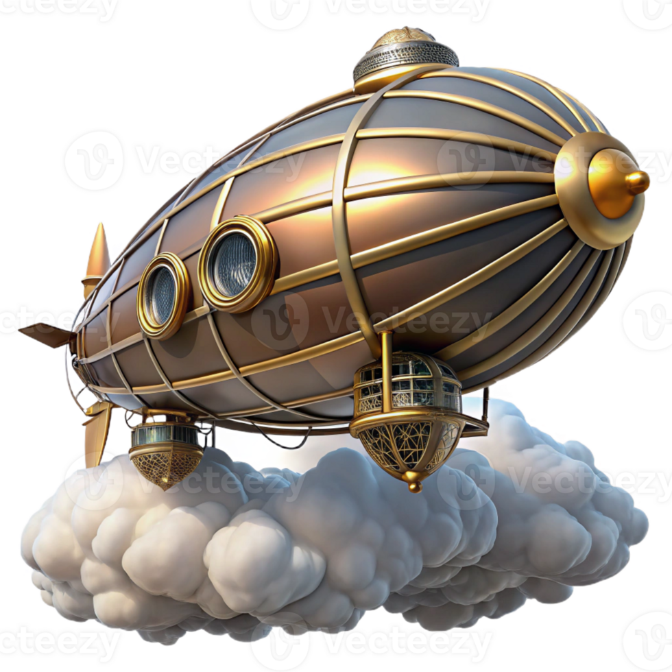 extraordinary abstract A steampunk zeppelin, soaring through the clouds, intricate details, bright sunlight, majestic style high resolution png
