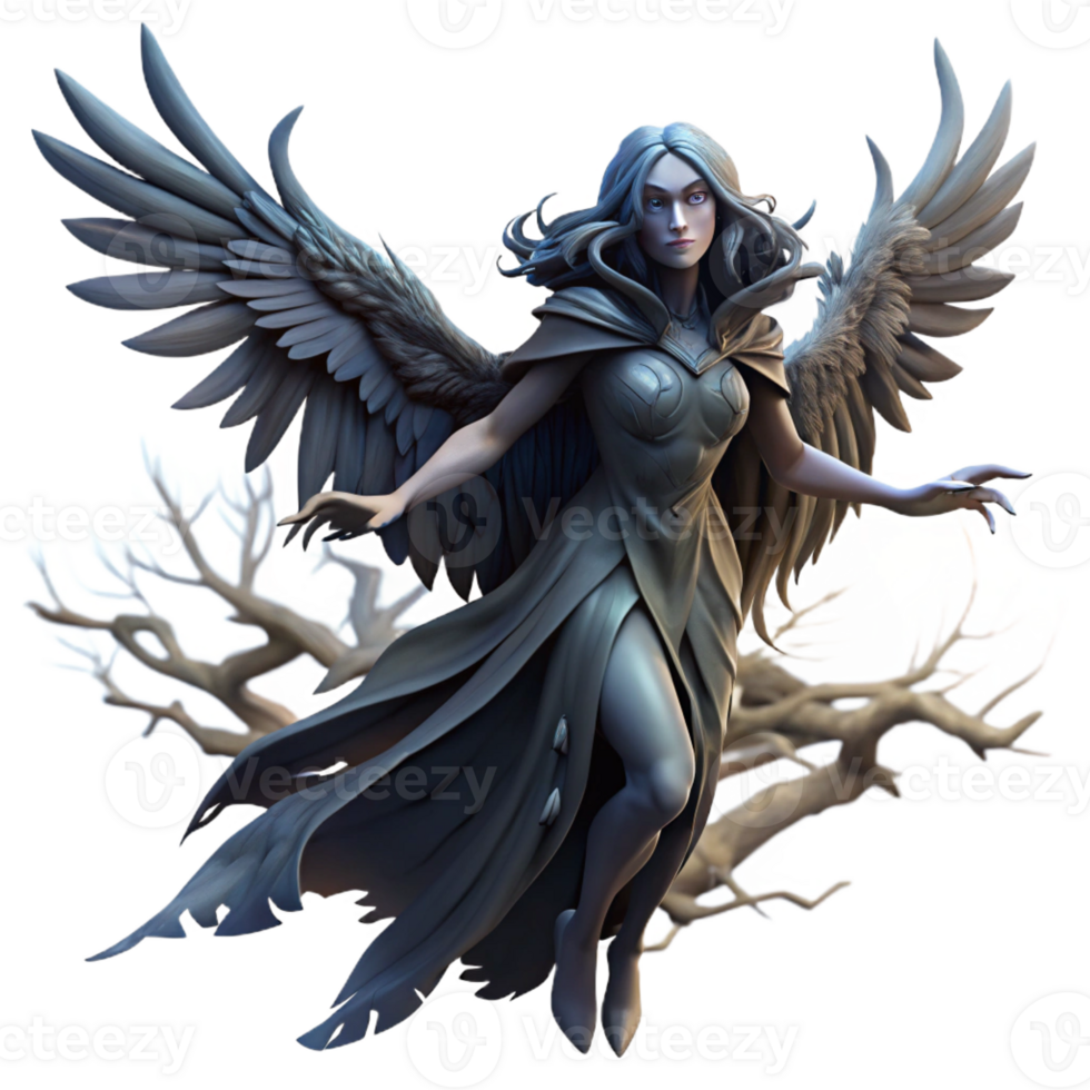 extraordinary contemporary A mysterious harpy with the body of a bird and the face of a woman, soaring through a dark forest. Ominous, shadowy lighting. Gothic style exclusive png