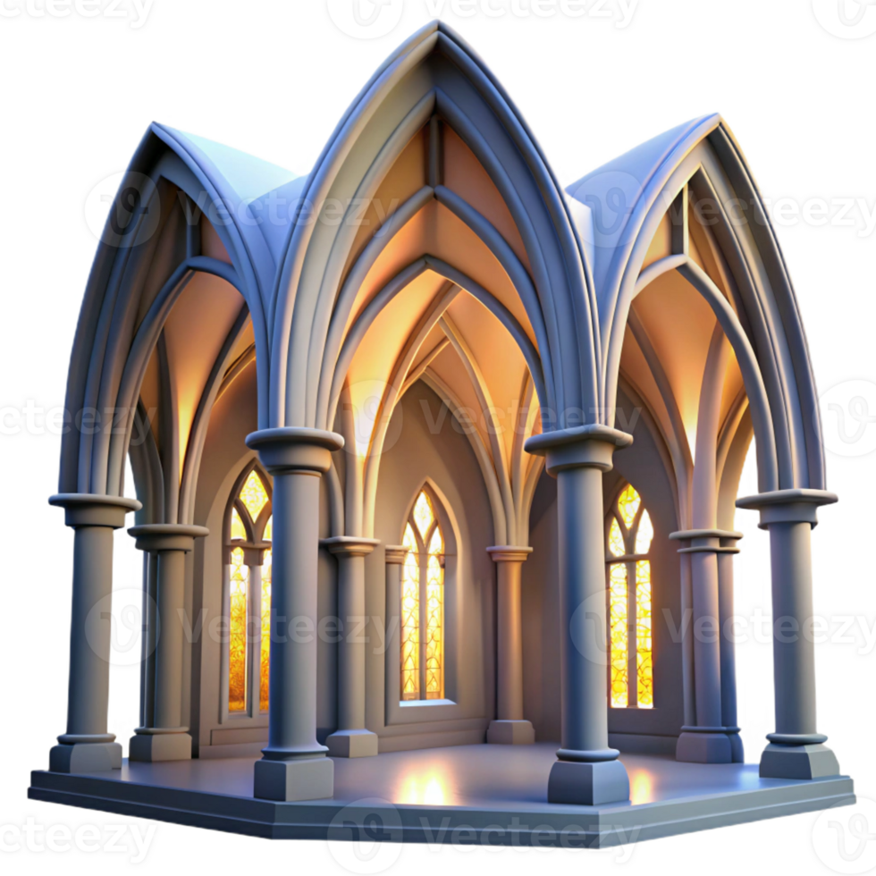 magnificent classic A medieval cathedral interior, soaring arches, stained glass windows, gothic architecture style, soft diffused light genuine png