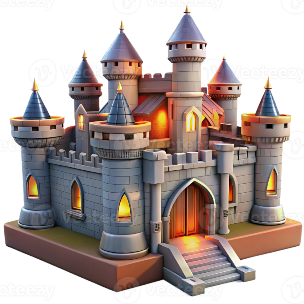 beautiful rustic A medieval castle with fortified walls, towers, and a drawbridge, dramatic sunset lighting, fantasy setting. Medieval architecture, epic fantasy, realistic rendering professional png