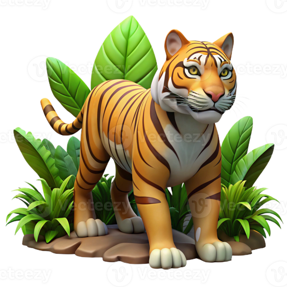 wonderful modern A fierce Bengal tiger stalking through the jungle, dramatic lighting, realistic style professional png