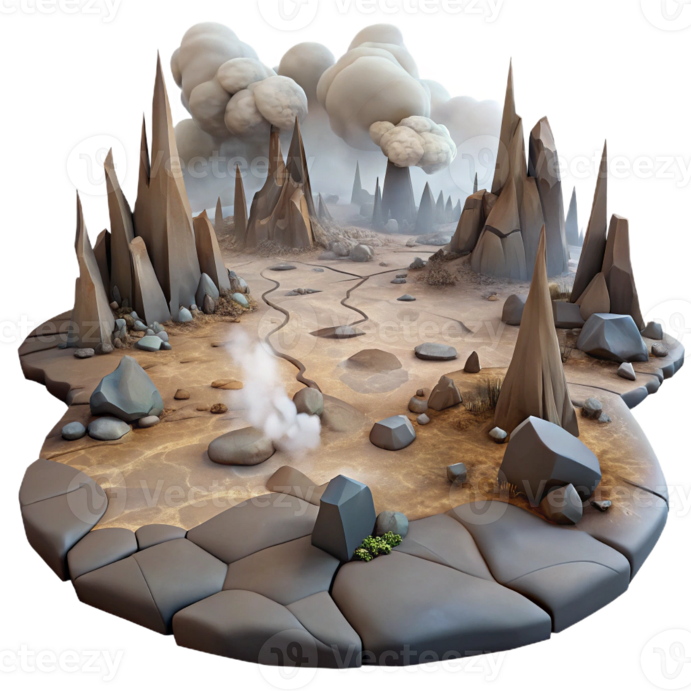 vibrant artistic A desolate landscape with cracked earth and toxic fumes, muted color palette, post-apocalyptic style, gritty textures, hazy lighting genuine png