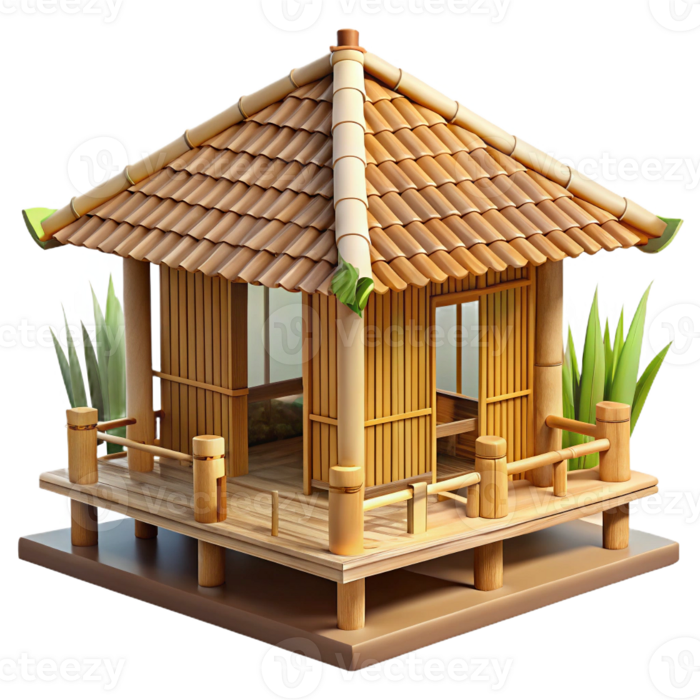 elegant classic Bamboo house, traditional Asian architecture, natural materials, tropical setting, sustainable style high quality png