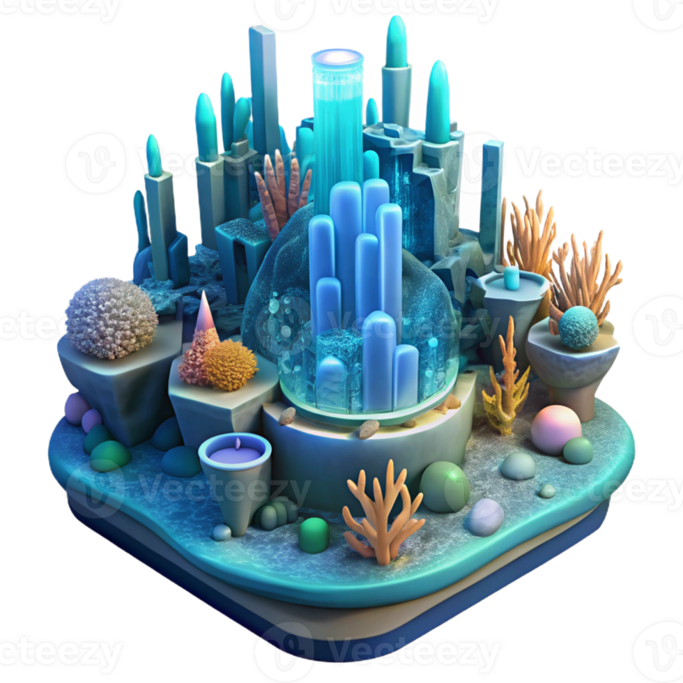 beautiful vintage Underwater city, bioluminescent coral structures, deep ocean environment, ethereal style authentic png