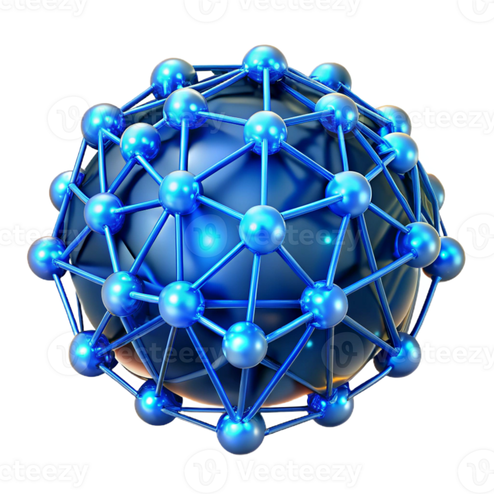 beautiful artistic A network of interconnected glowing nodes forming the shape of a human brain, complex and intricate, dark background with neon blue highlights genuine png