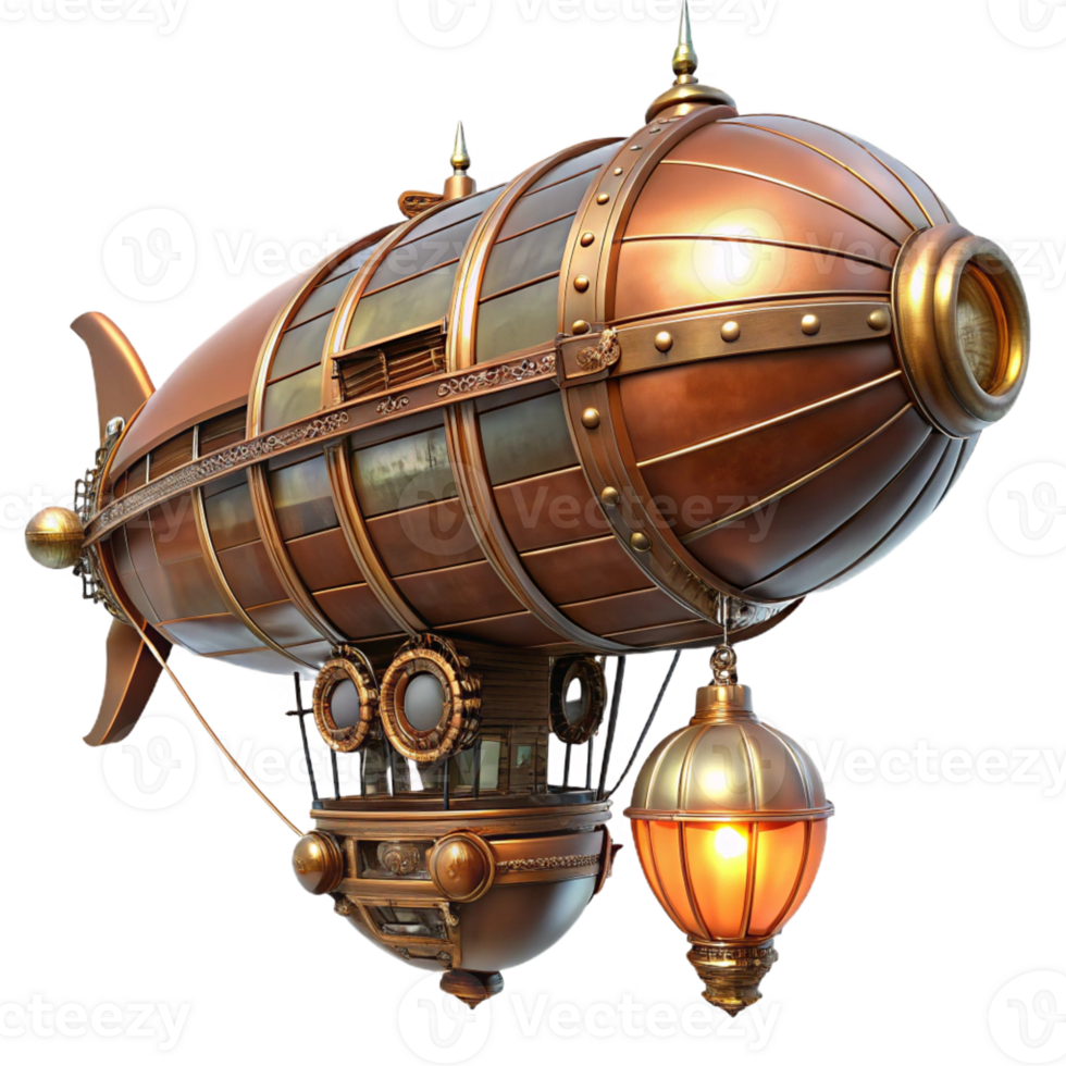 extraordinary artistic A steampunk airship, copper and brass, intricate gears visible, lit by warm flickering gaslight, highly detailed, cinematic, Art Nouveau inspired premium png