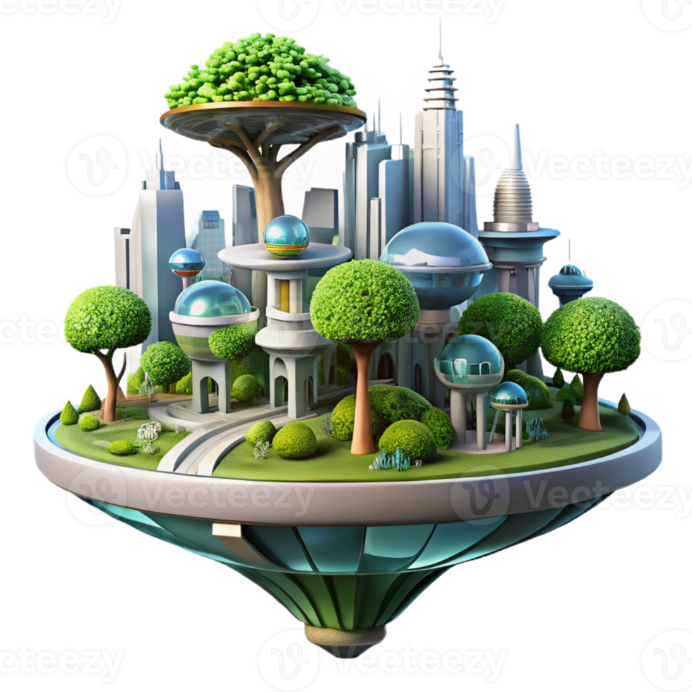 elegant contemporary A futuristic city built on a giant tree, lush vegetation and advanced technology, utopian theme professional png