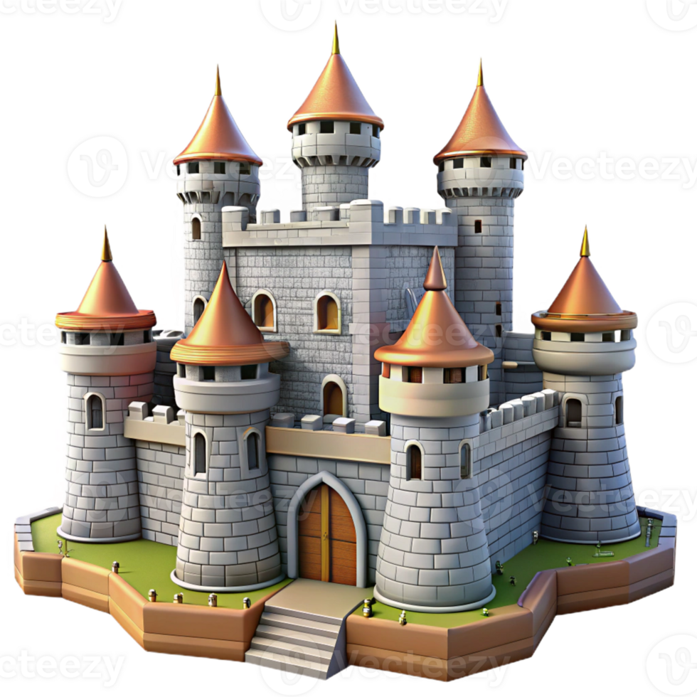 stunning classic Medieval castle, stone walls, fortified towers, dramatic sky, historical style exclusive png