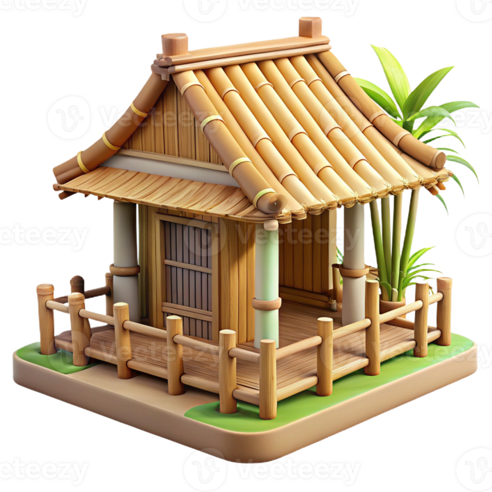beautiful creative Bamboo house, traditional Asian architecture, natural materials, tropical setting, sustainable style detailed png